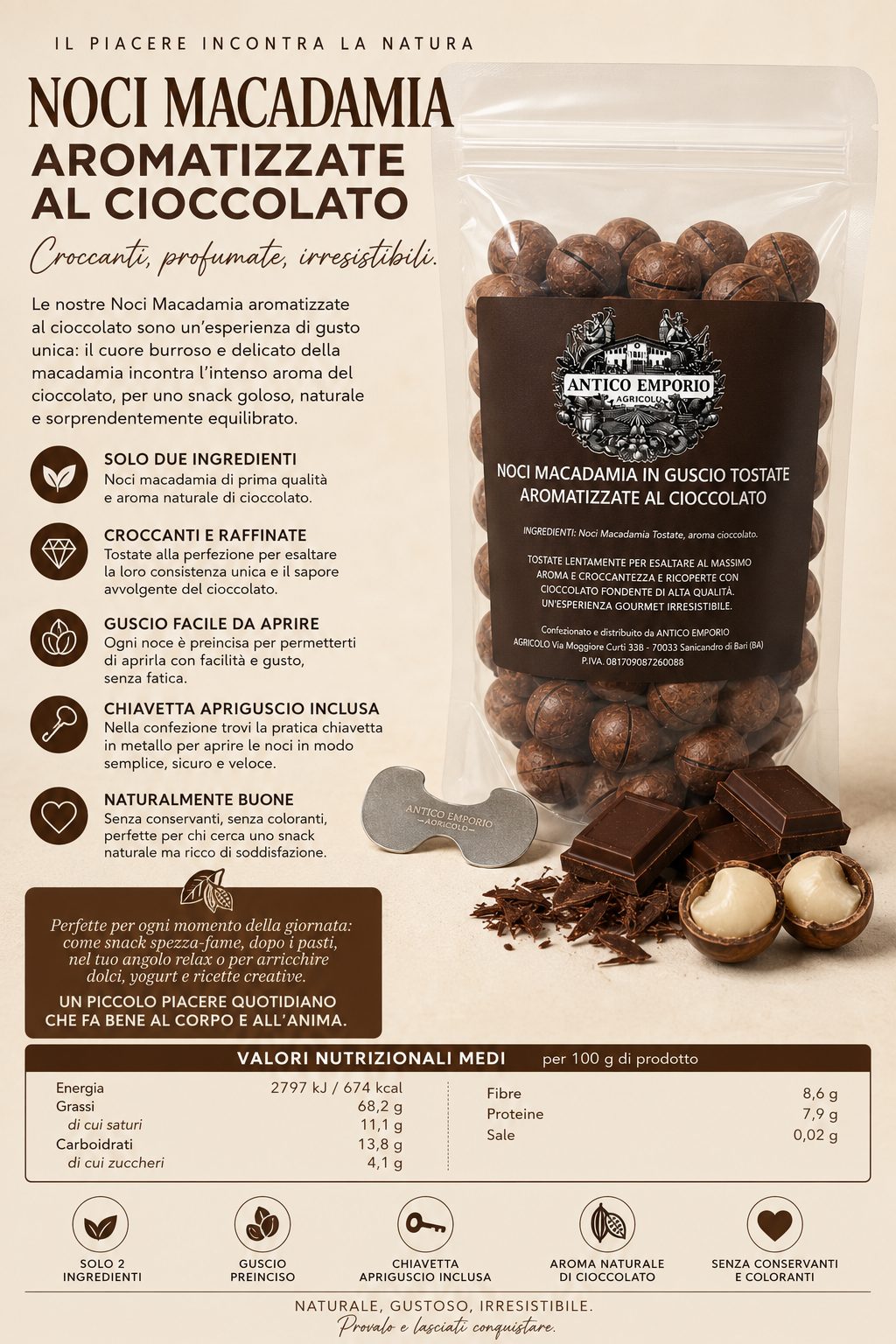 Noci Macadamia Aroma Cioccolato in Guscio Tostate - Pre-Crack