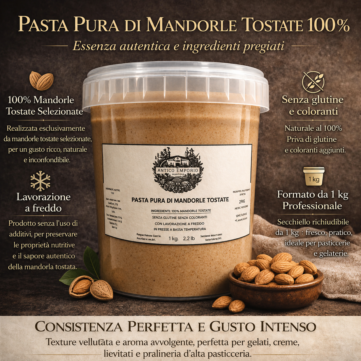 Pasta Pura di Mandorle Pelate e Tostate 1 Kg - Senza Glutine