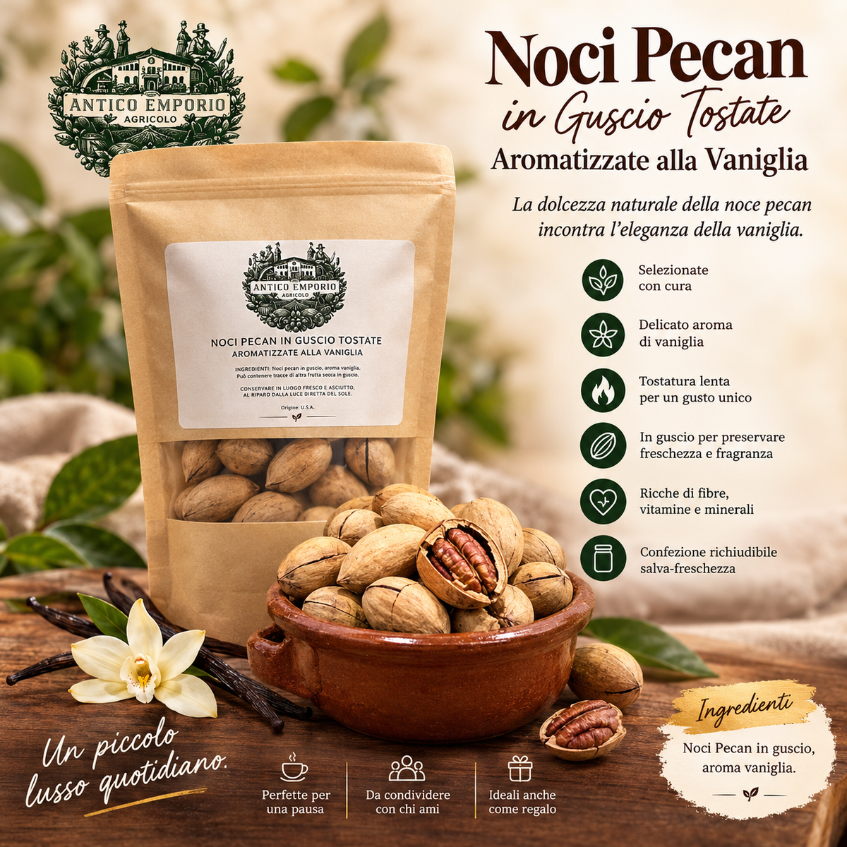 Noci Pecan Aroma Vaniglia in Guscio Tostate