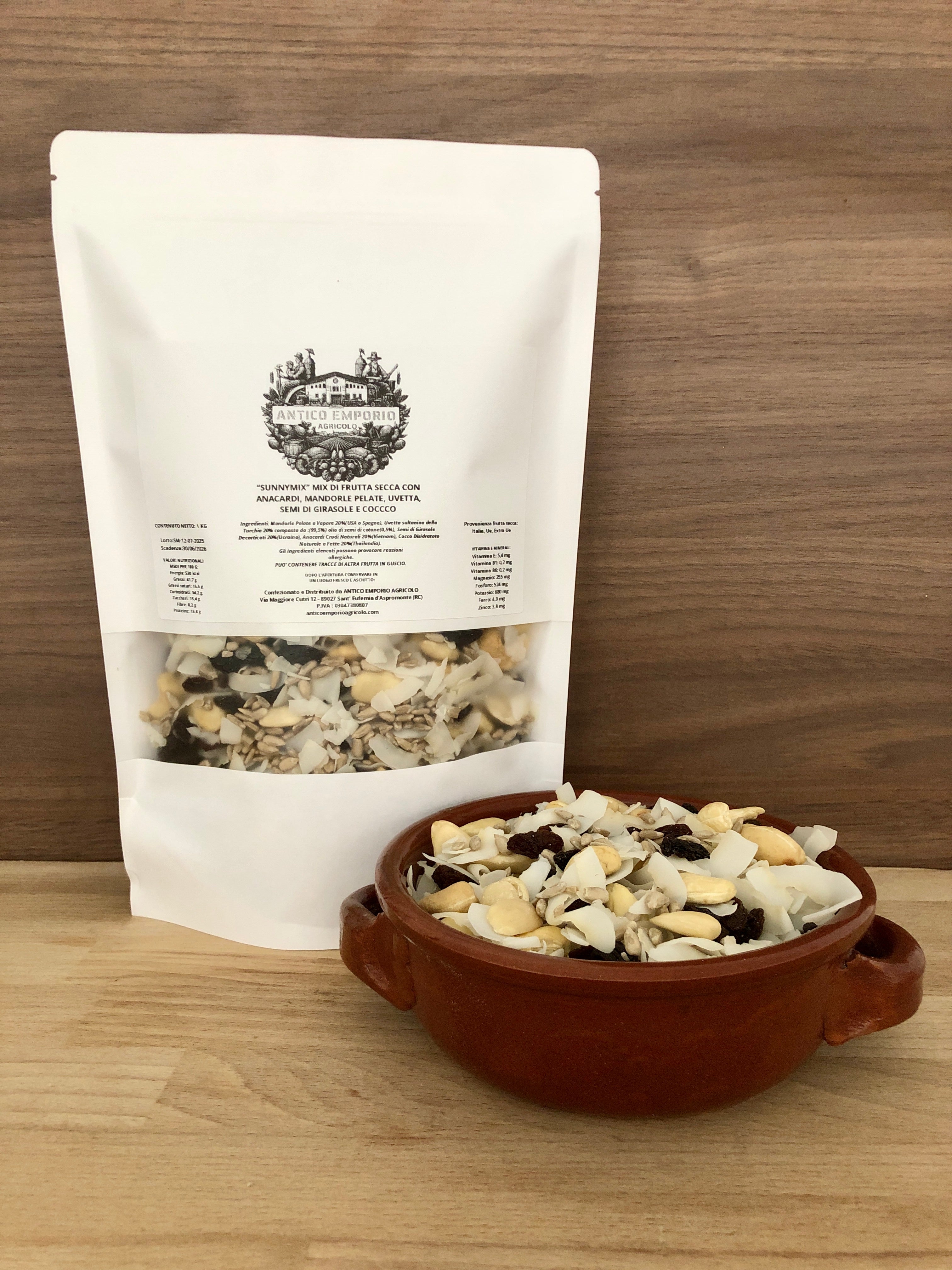 "🍇🥥 Sunny Mix " - Mix di Frutta Secca ESTIVO con Mandorle Pelate, Anacardi Naturali, Uvetta, Cocco a Scaglie e Semi di Girasole