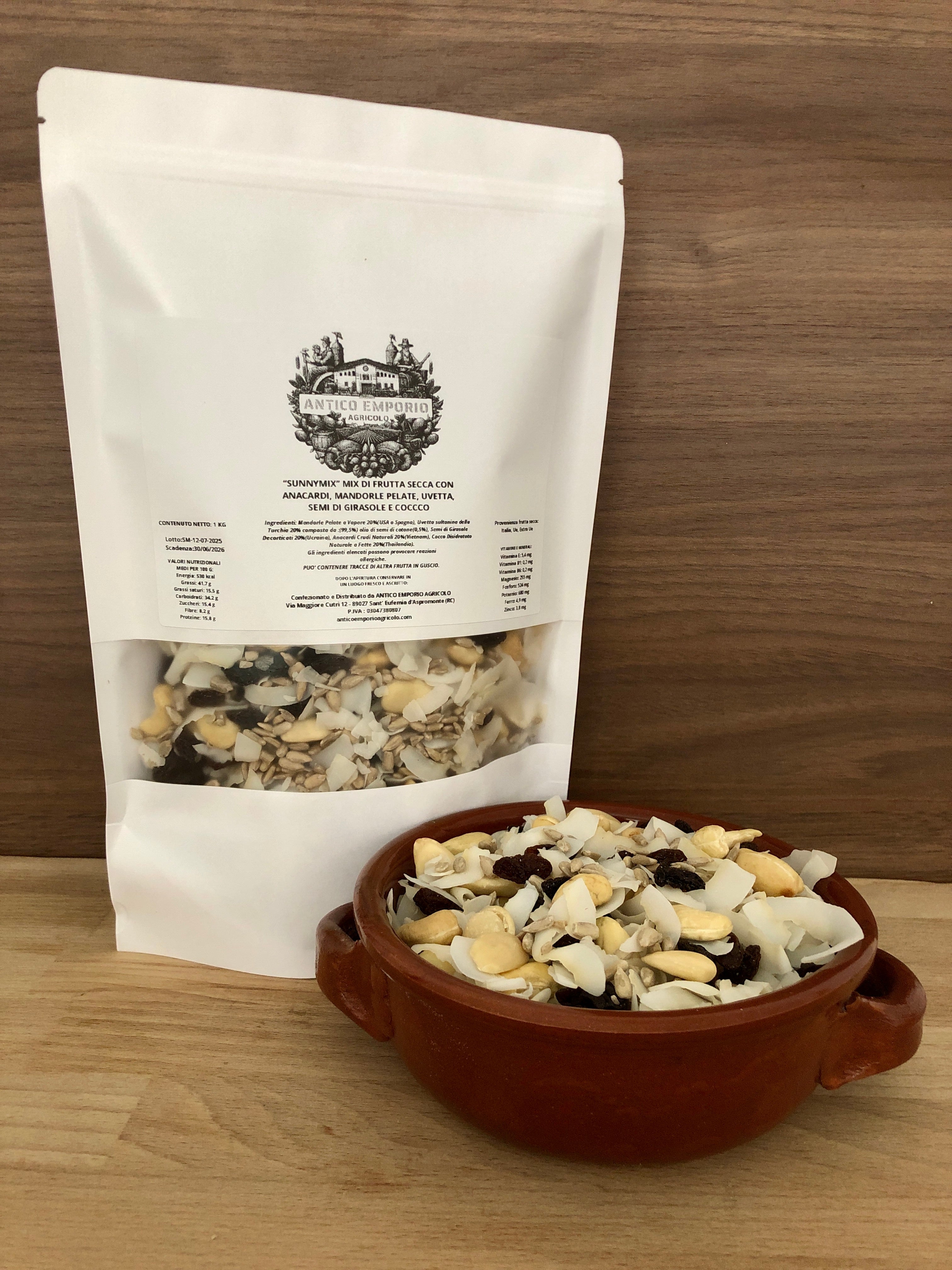 "🍇🥥 Sunny Mix " - Mix di Frutta Secca ESTIVO con Mandorle Pelate, Anacardi Naturali, Uvetta, Cocco a Scaglie e Semi di Girasole