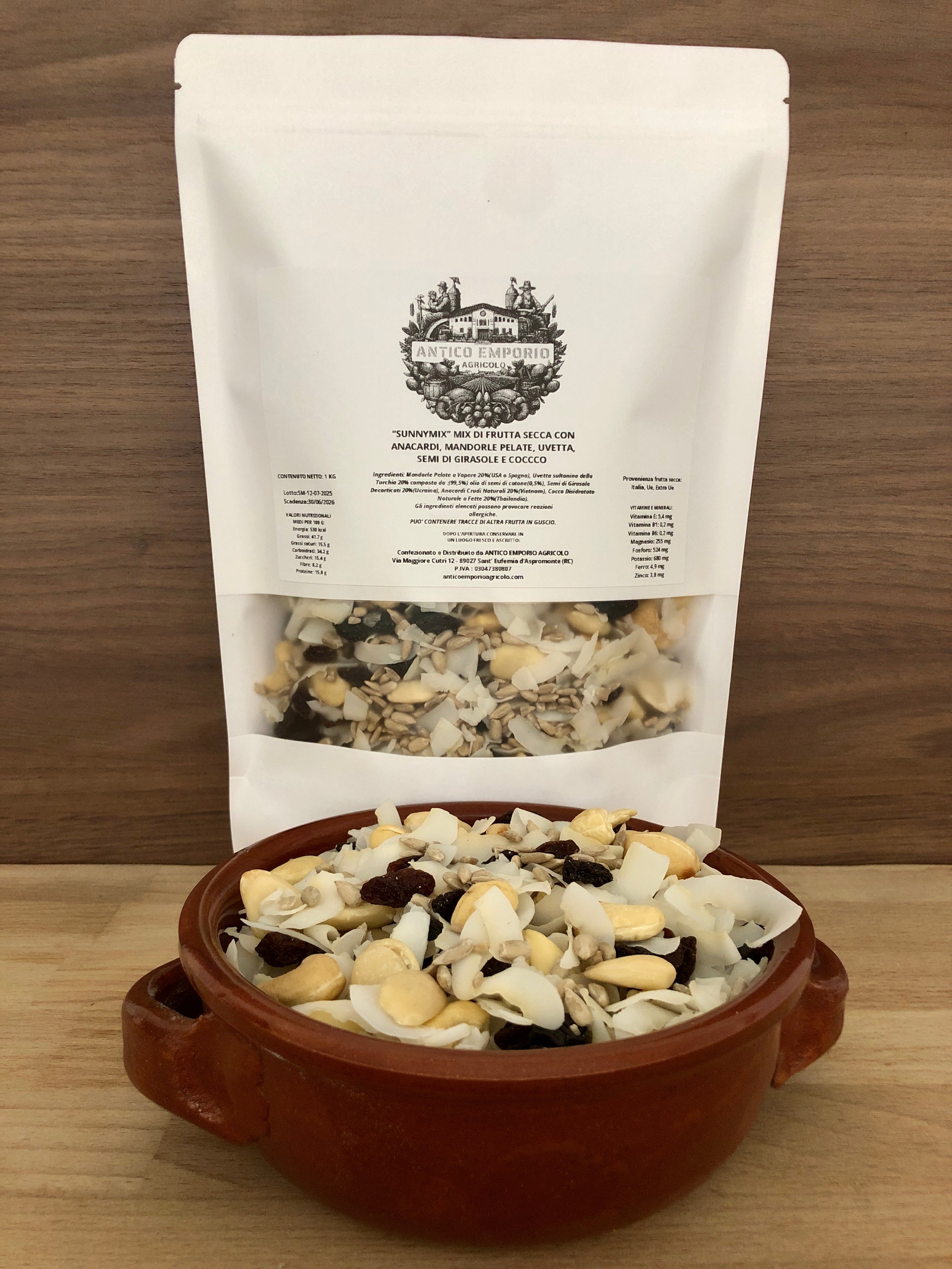 "🍇🥥 Sunny Mix " - Mix di Frutta Secca ESTIVO con Mandorle Pelate, Anacardi Naturali, Uvetta, Cocco a Scaglie e Semi di Girasole