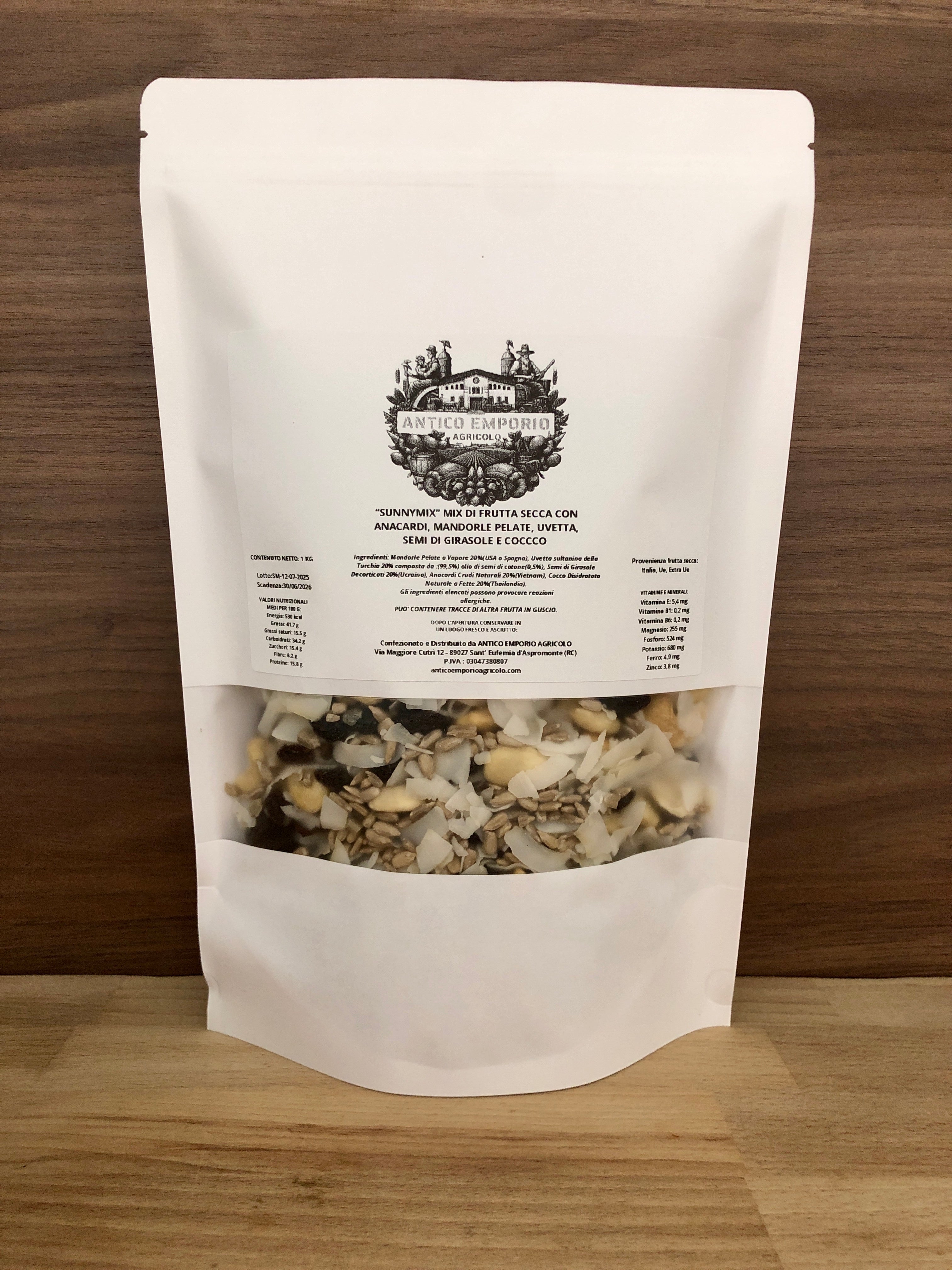 "🍇🥥 Sunny Mix " - Mix di Frutta Secca ESTIVO con Mandorle Pelate, Anacardi Naturali, Uvetta, Cocco a Scaglie e Semi di Girasole