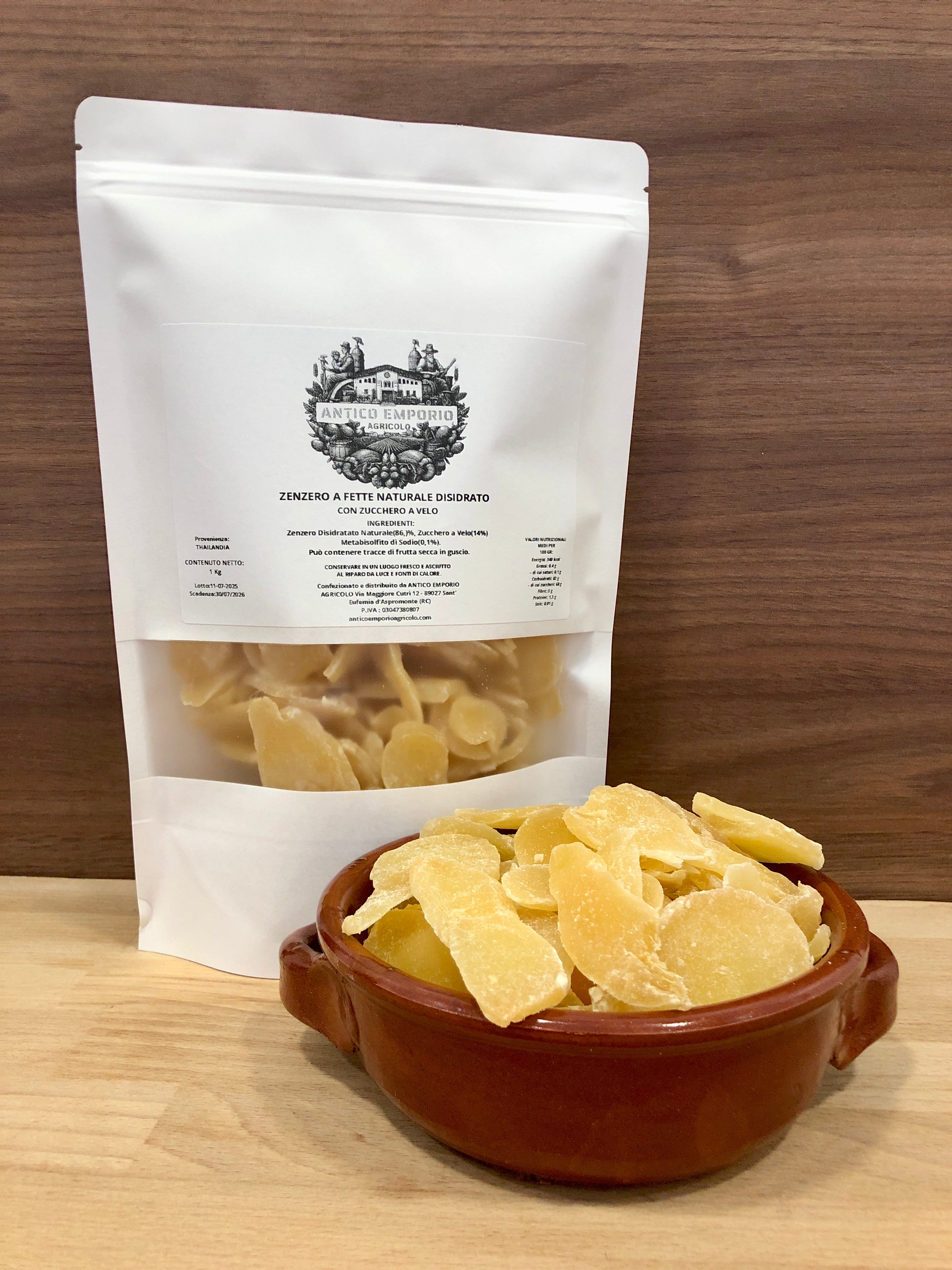 Zenzero Disidratato Naturale a Fette con Zucchero a Velo