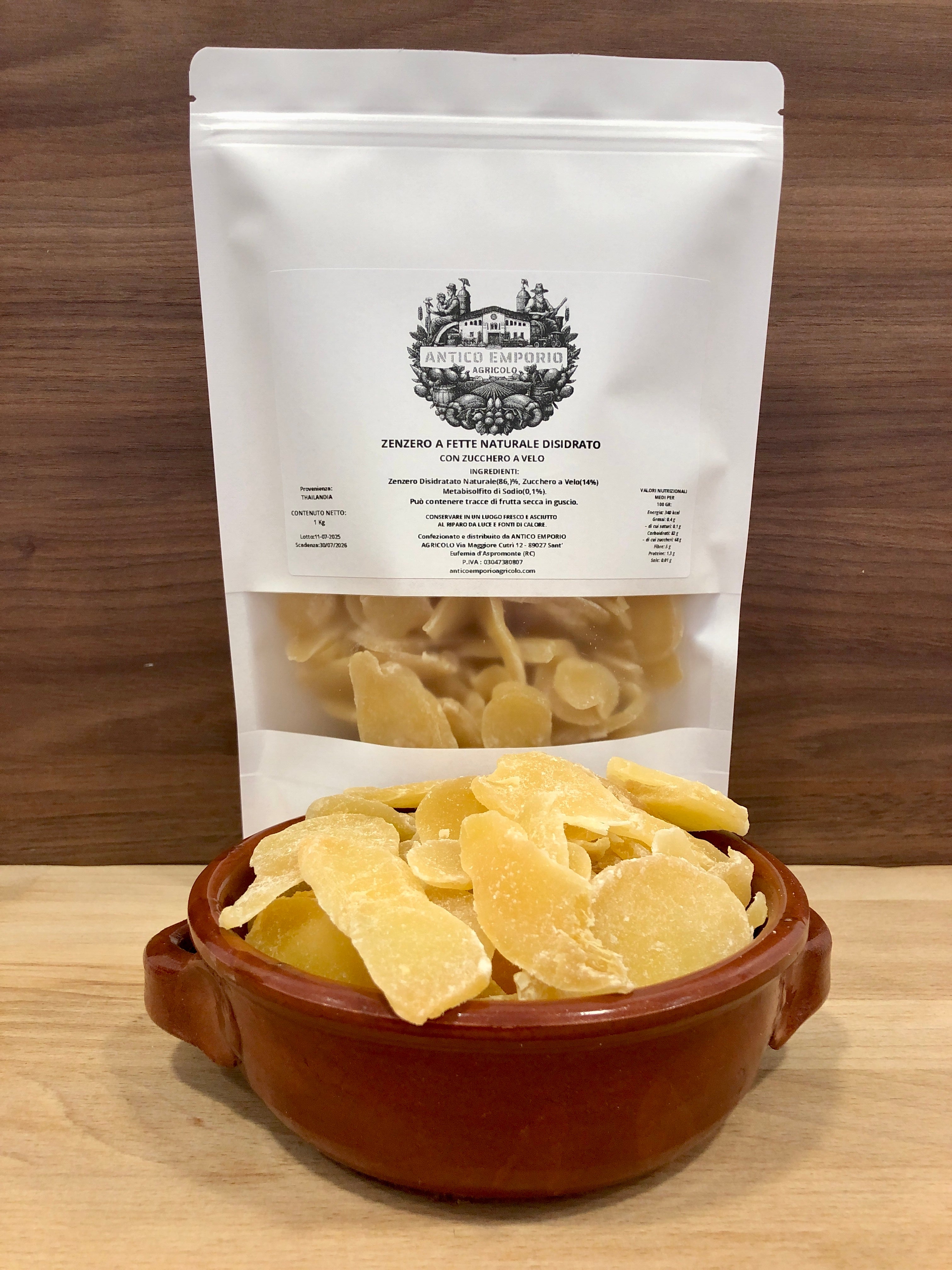 Zenzero Disidratato Naturale a Fette con Zucchero a Velo
