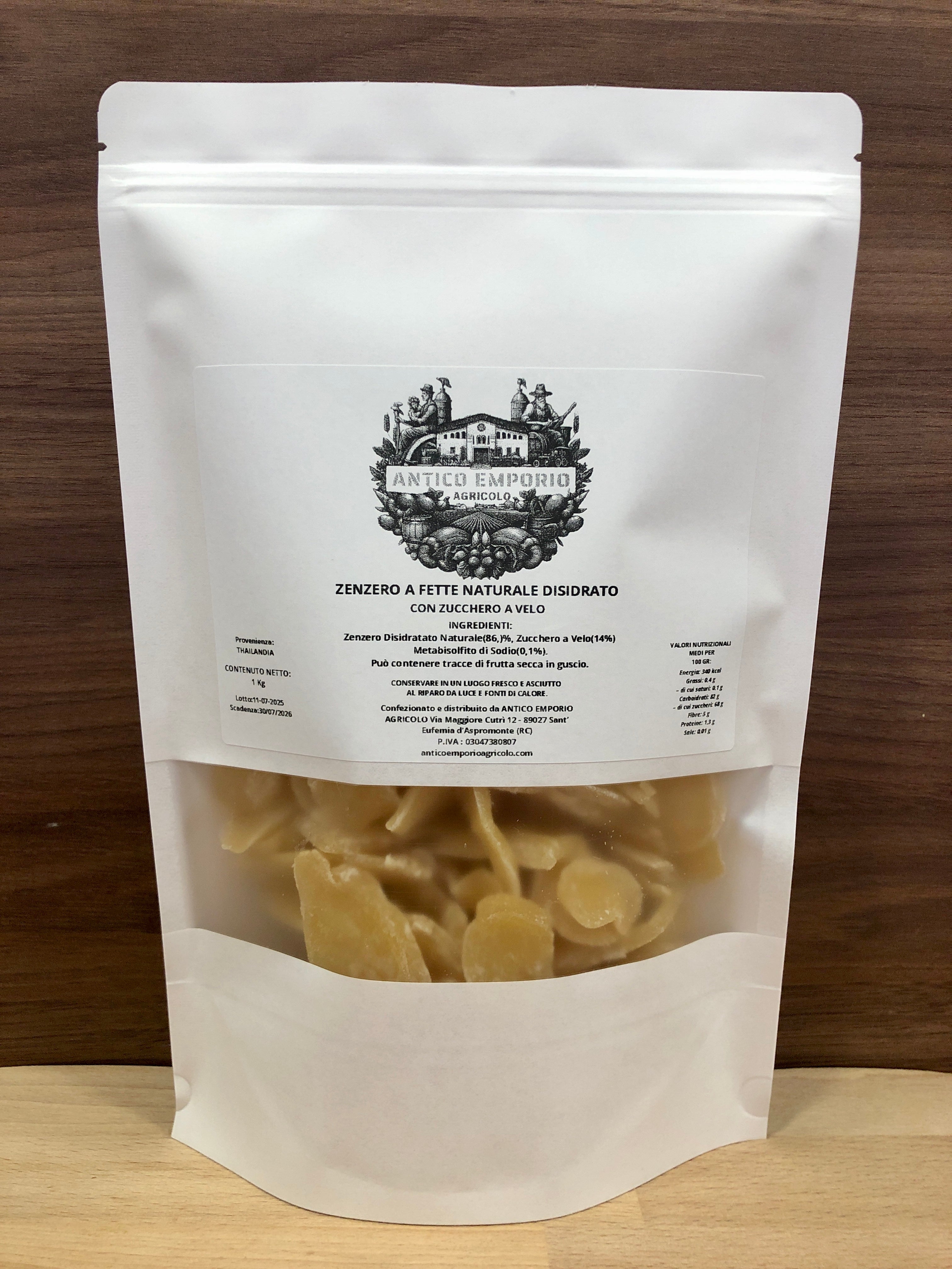 Zenzero Disidratato Naturale a Fette con Zucchero a Velo