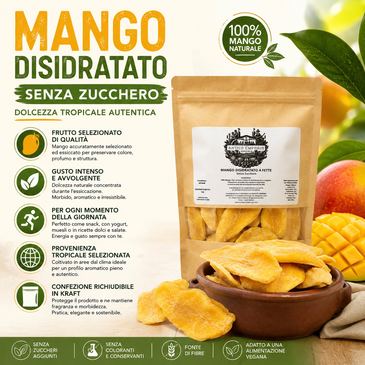 Mango Disidratato a Fette Senza Zucchero
