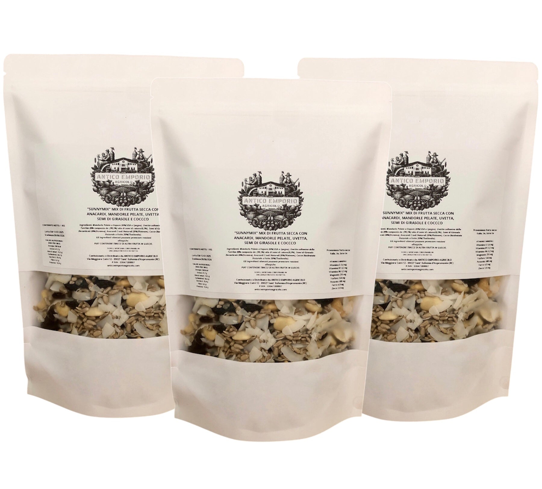 "🍇🥥 Sunny Mix " - Mix di Frutta Secca ESTIVO con Mandorle Pelate, Anacardi Naturali, Uvetta, Cocco a Scaglie e Semi di Girasole