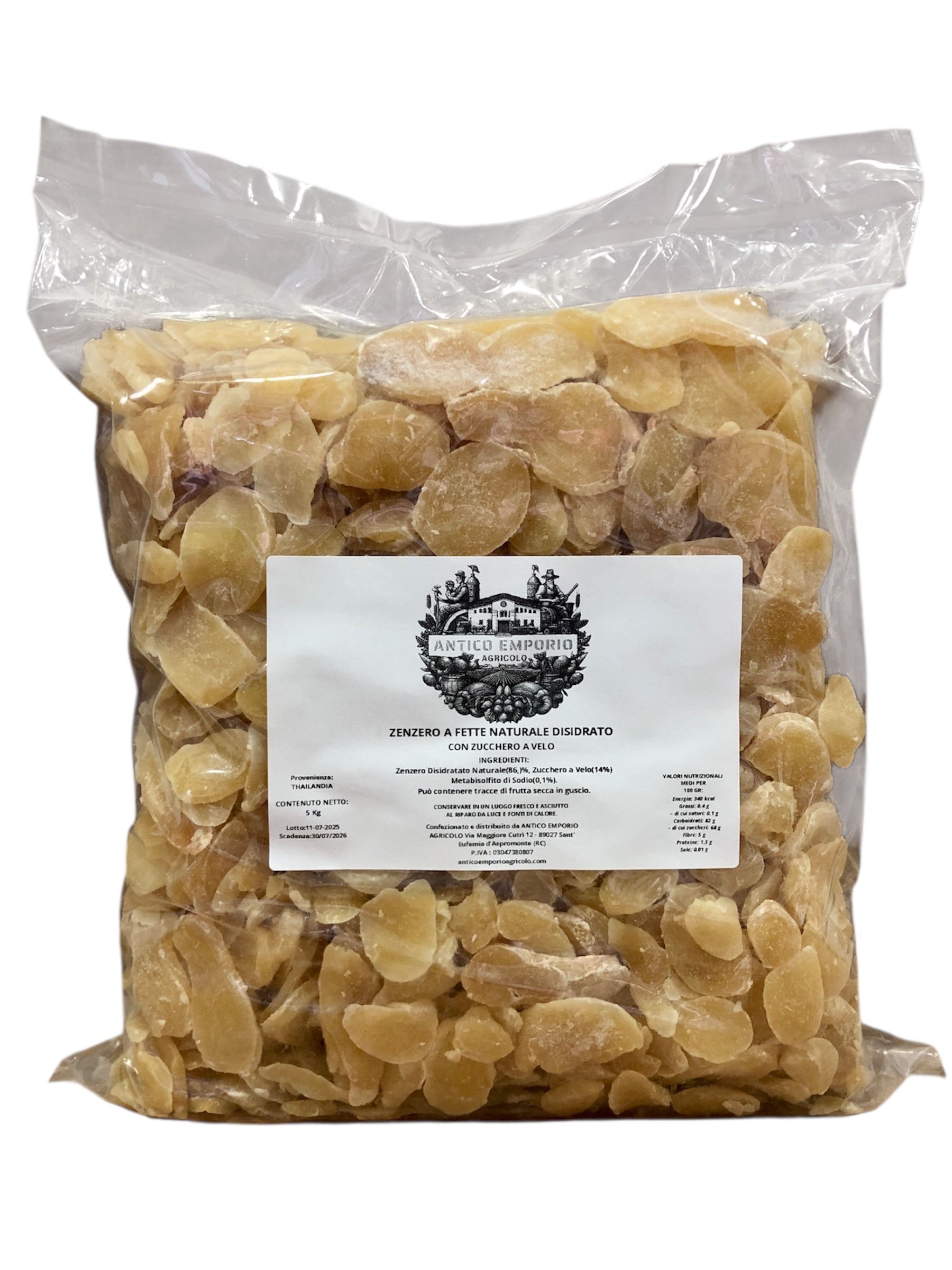 Zenzero Disidratato Naturale a Fette con Zucchero a Velo