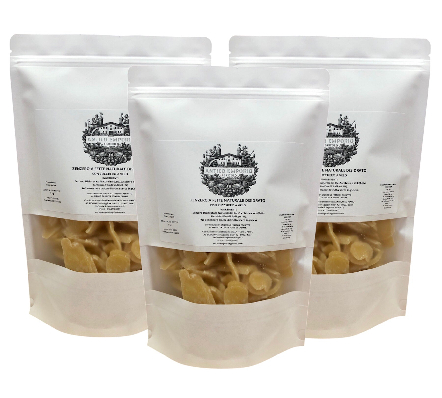 Zenzero Disidratato Naturale a Fette con Zucchero a Velo